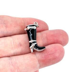 Vintage Sterling Silver 925 Black Enamel Boot Pendant | Western Charm